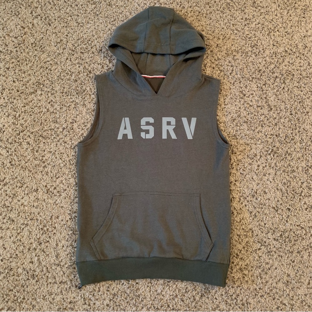 ASRV Hooded Vest Mens Green Size S Small Hoodie Pullover Sleeveless Reflective